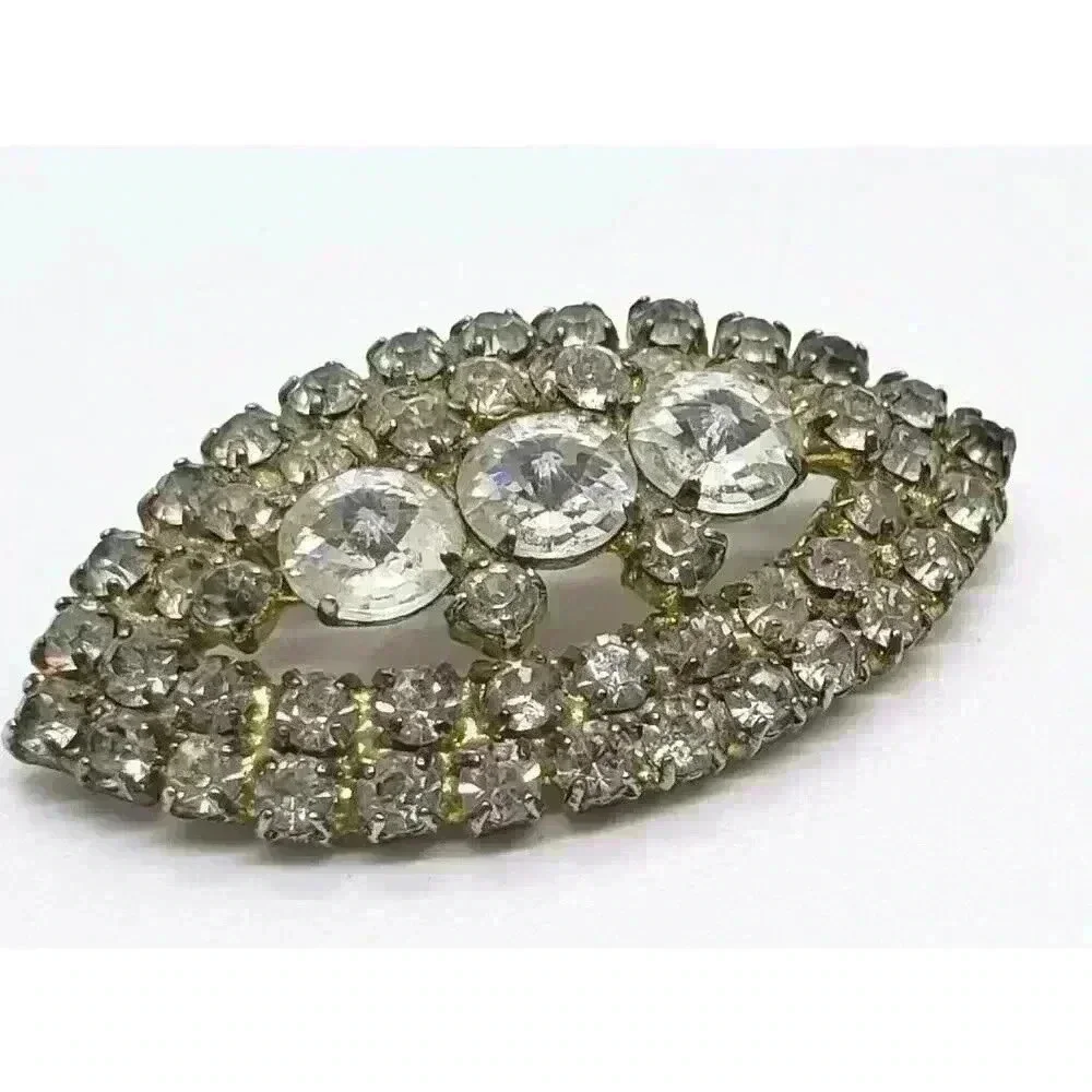 Vintage Rhinestone Brooch Inverted Rivoli Clear Stones 3rd Eye Chakra - Picture 2 of 8